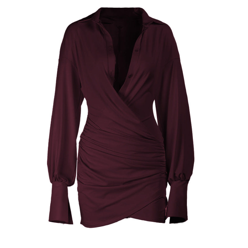 Damen schickes Wickelkleid mit tiefem V-Ausschnitt und langen Ärmeln Echo Archiv