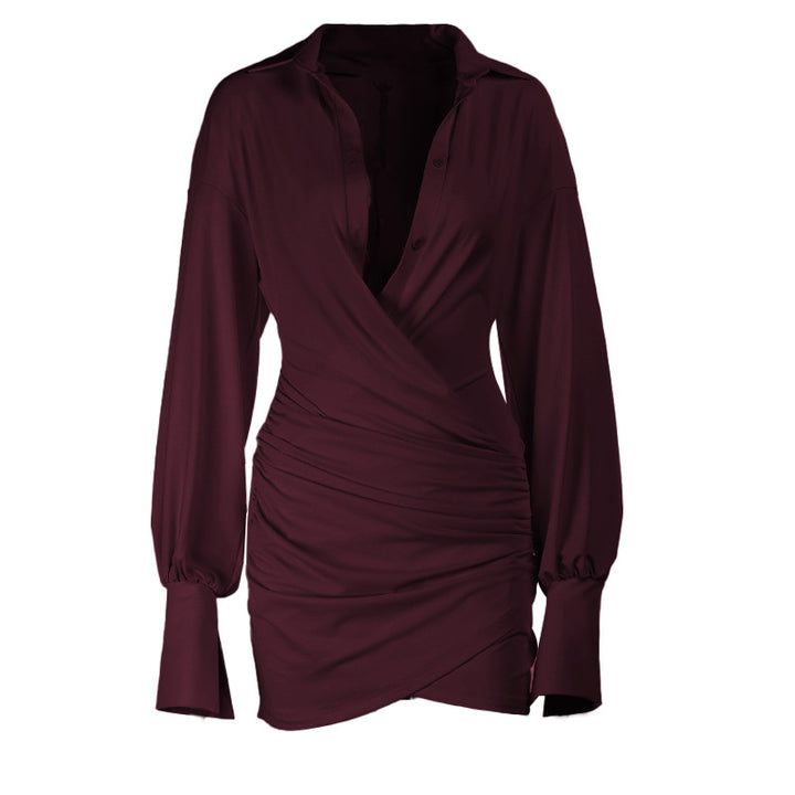 Damen schickes Wickelkleid mit tiefem V-Ausschnitt und langen Ärmeln Echo Archiv