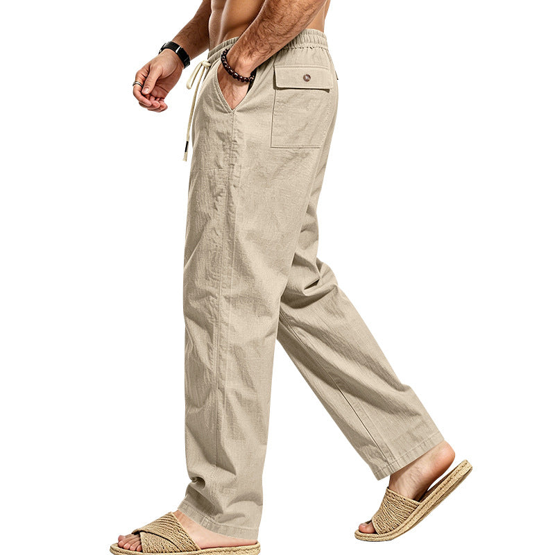 Herren Leichte Relax-Hose mit elastischem Bund, Kordelzug und aufgesetzter Cargotasche Echoarchiv