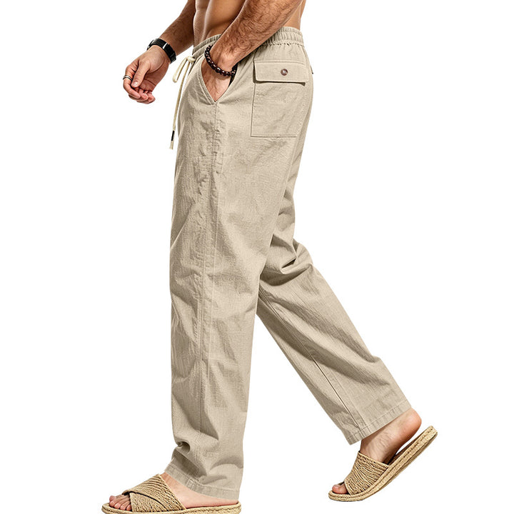 Herren Leichte Relax-Hose mit elastischem Bund, Kordelzug und aufgesetzter Cargotasche Echoarchiv