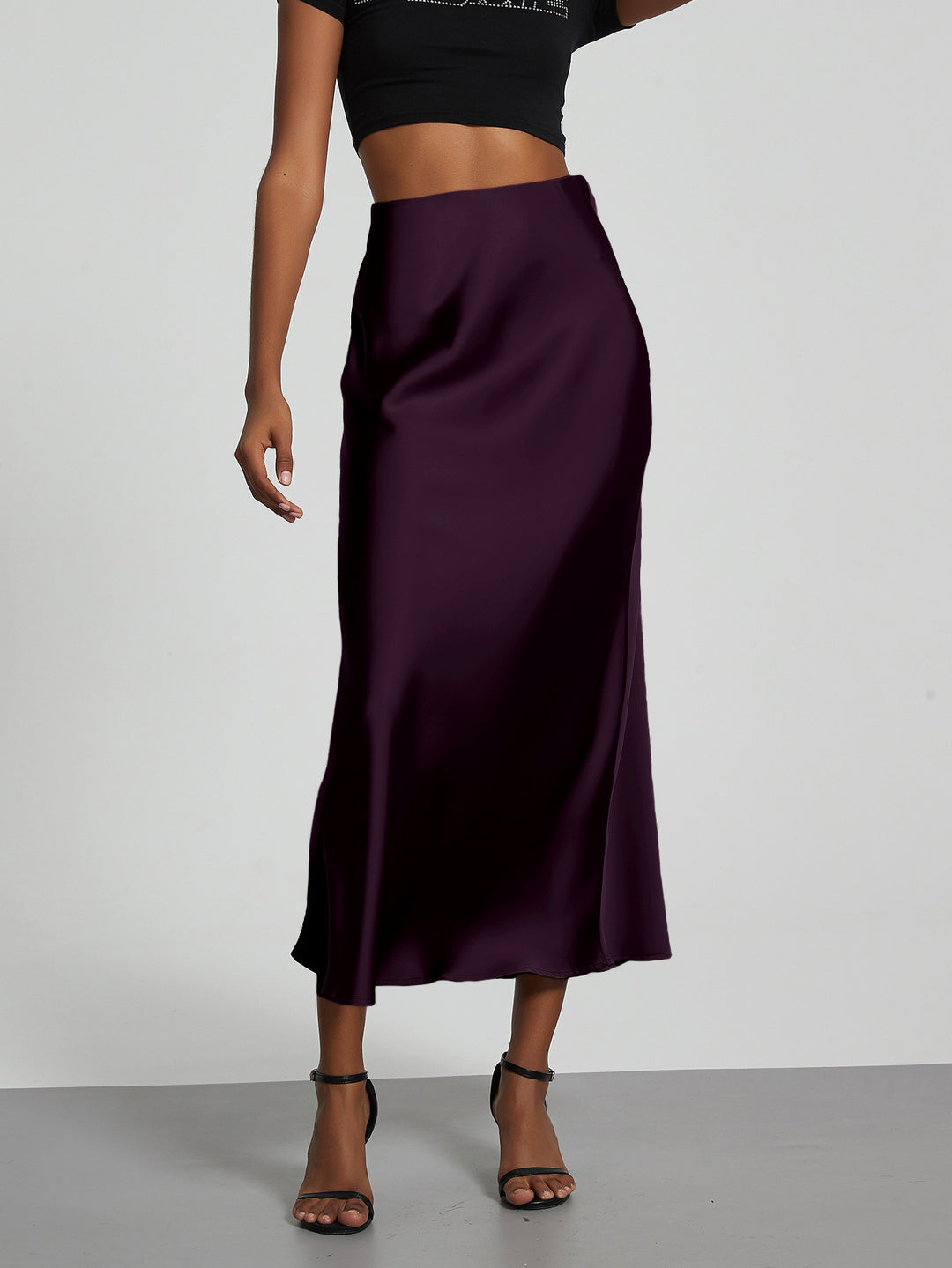 Damen Stilvolle Satin-Stretchrock mit hohem Bund und fließendem Schnitt Echo Archiv