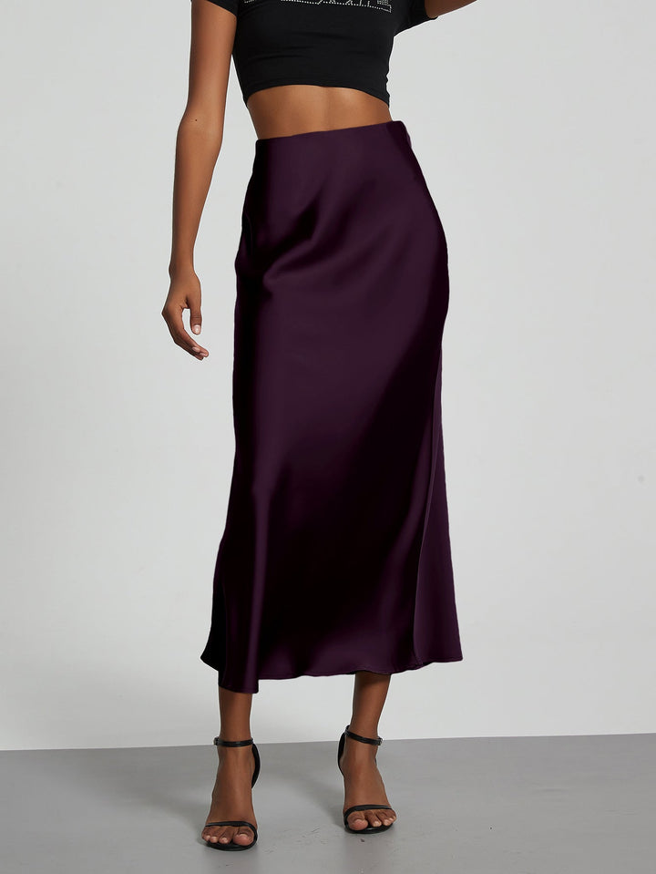 Damen Stilvolle Satin-Stretchrock mit hohem Bund und fließendem Schnitt Echoarchiv