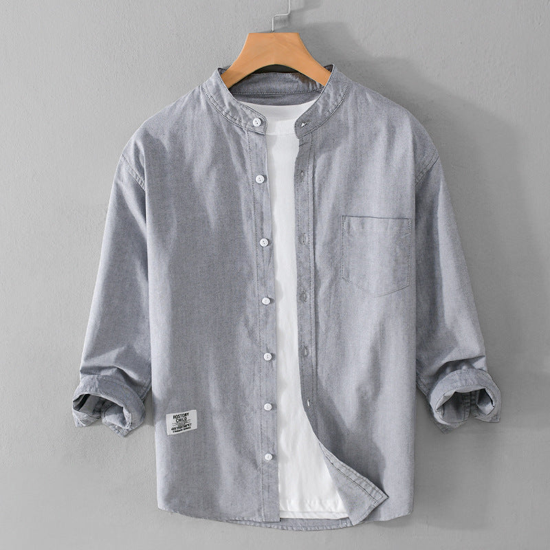 Herren Stehkragen-Overshirt aus Baumwollmix mit Brusttasche und entspannter Passform Echoarchiv
