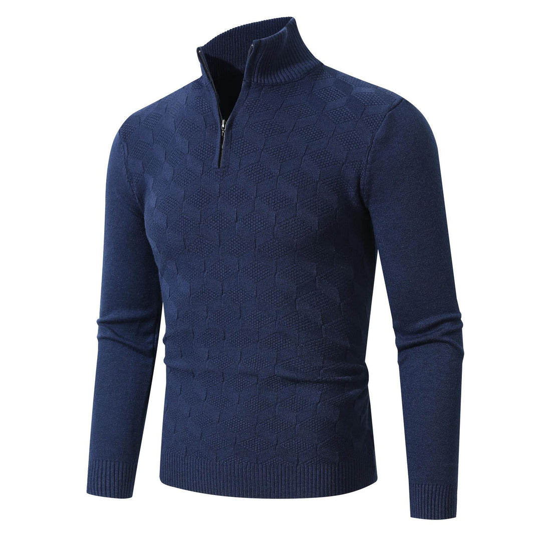 Herren lässiger Strickpullover mit halbem Reißverschluss und strukturiertem Muster Echoarchiv