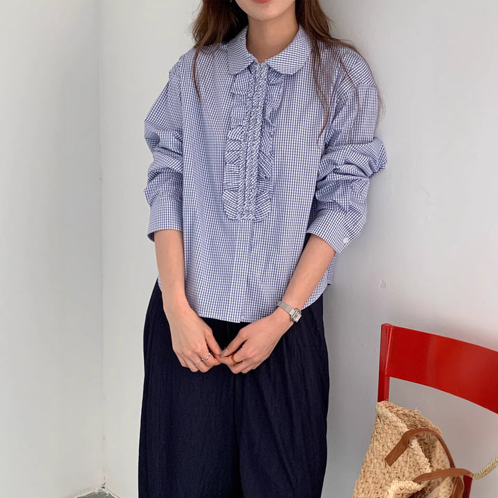 Damen Karierte Bluse mit Rüschendetails Echo Archiv