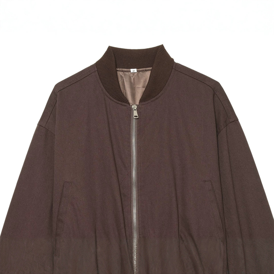Damen kurzes Bomberjacke-Cropped mit breitem Rippenbund, Metallreißverschluss und oversized Ärmeln – Avenza