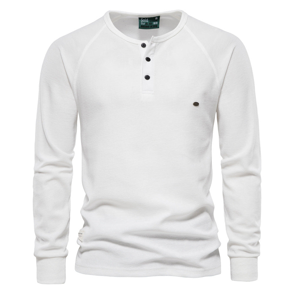 Herren Langarm-Henley-Shirt mit strukturierter Oberfläche und modischer Knopfleiste Echoarchiv