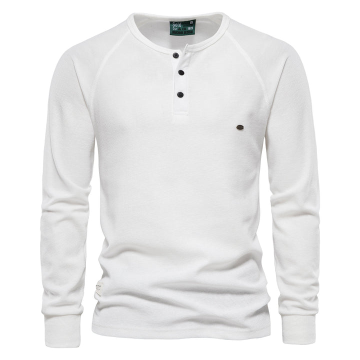 Herren Langarm-Henley-Shirt mit strukturierter Oberfläche und modischer Knopfleiste Echoarchiv