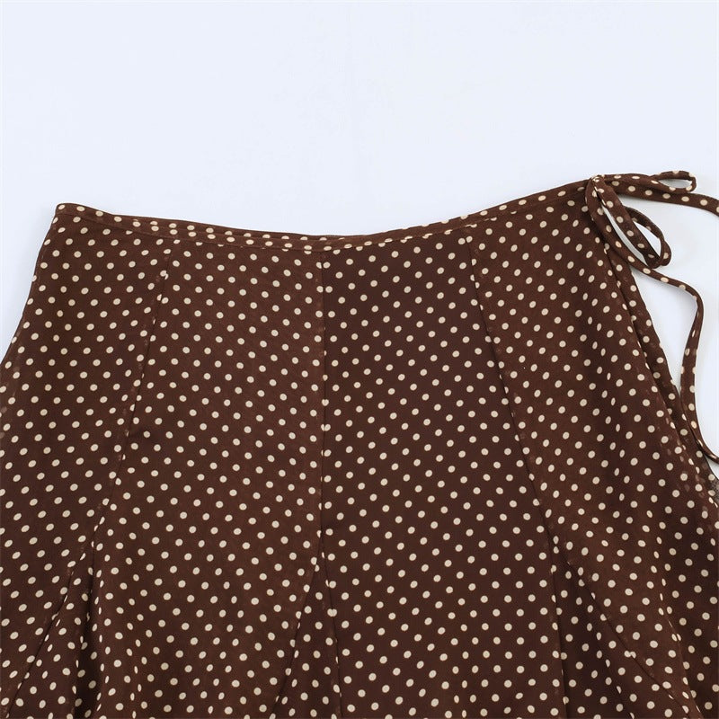 Damen Fließender A‑Linien Midirock mit Polka‑Dot‑Print und Bindeschleife Echo Archiv