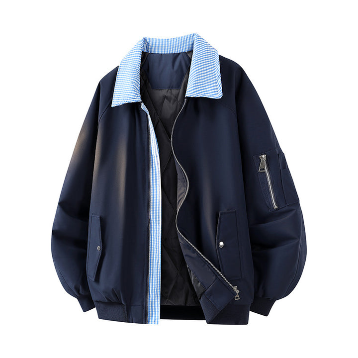 Herren Oversize Bomberjacke mit gesteppter Thermo-Innenfüllung, kariertem Innenkragen & Ärmeltasche Echoarchiv
