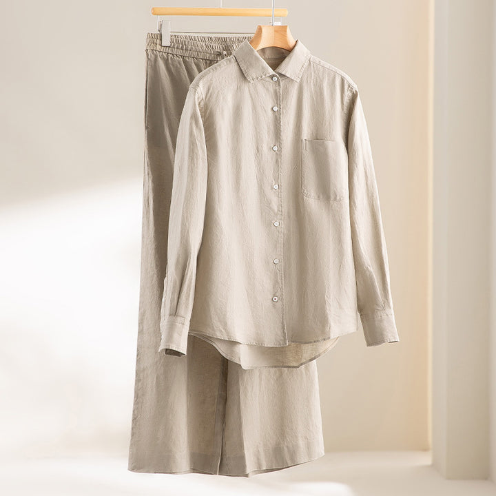 Herren Leichtes Leinenhemd mit Brusttasche und legerem Oversize-Schnitt Echoarchiv