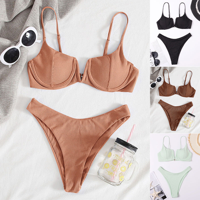 Damen Bikini-Set mit elegantem Push-Up-Oberteil und hoch geschnittenem Slip Echo Archiv