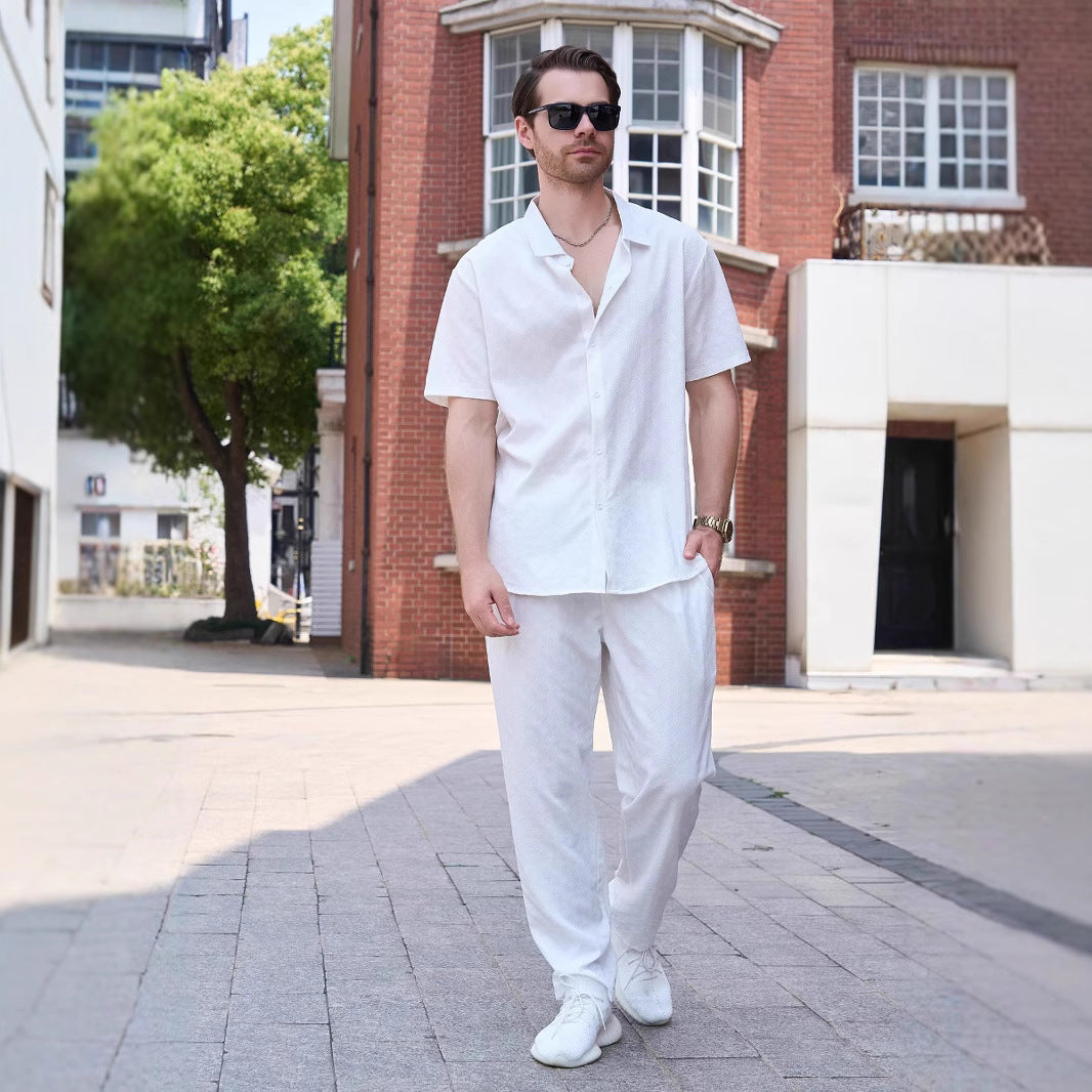 Herren modisches Kurzarmhemd und passende Hose Set Echoarchiv