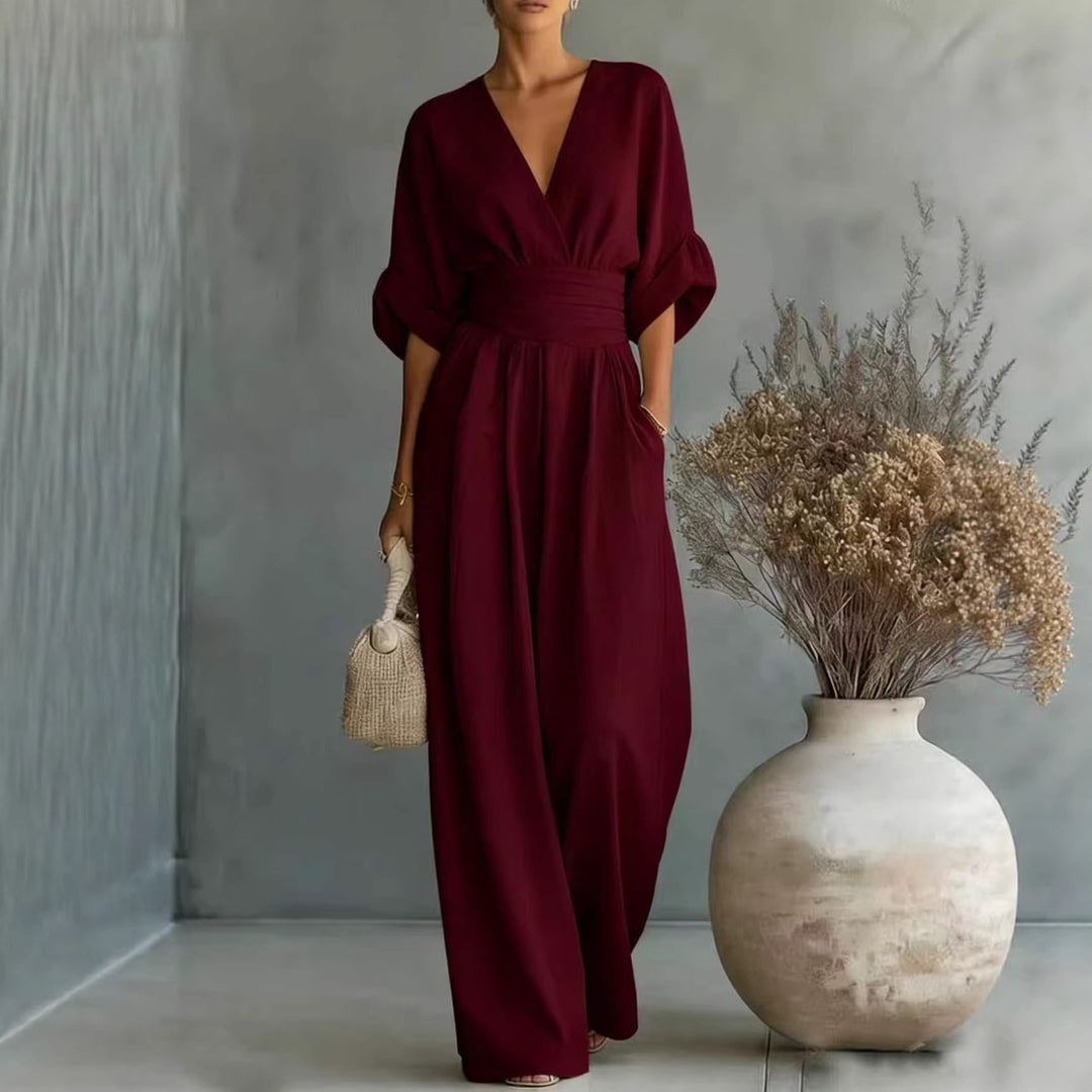 Damen Jumpsuit mit elegantem V-Ausschnitt und weitem Bein Echo Archiv