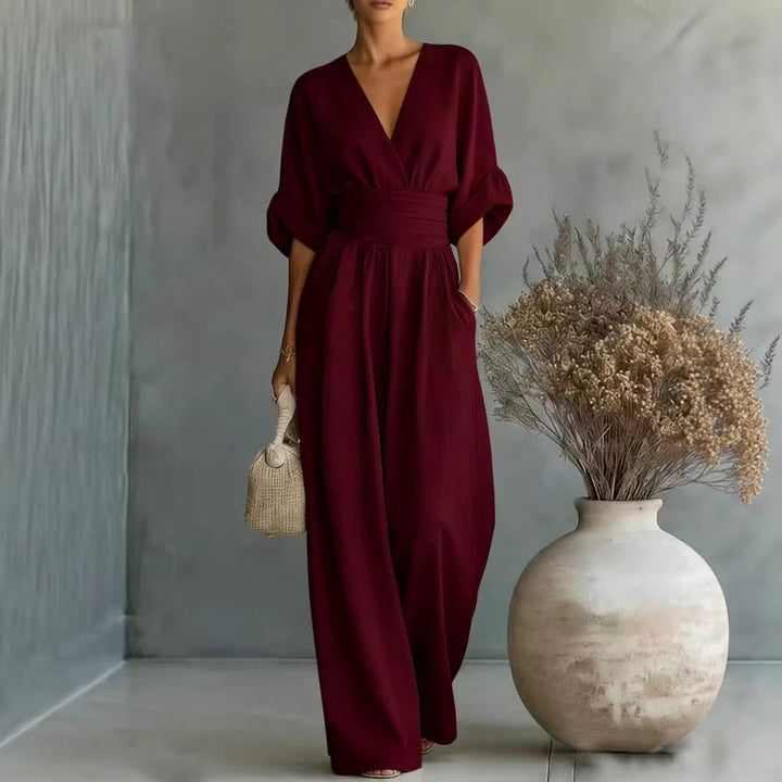 Damen Jumpsuit mit elegantem V-Ausschnitt und weitem Bein Echo Archiv