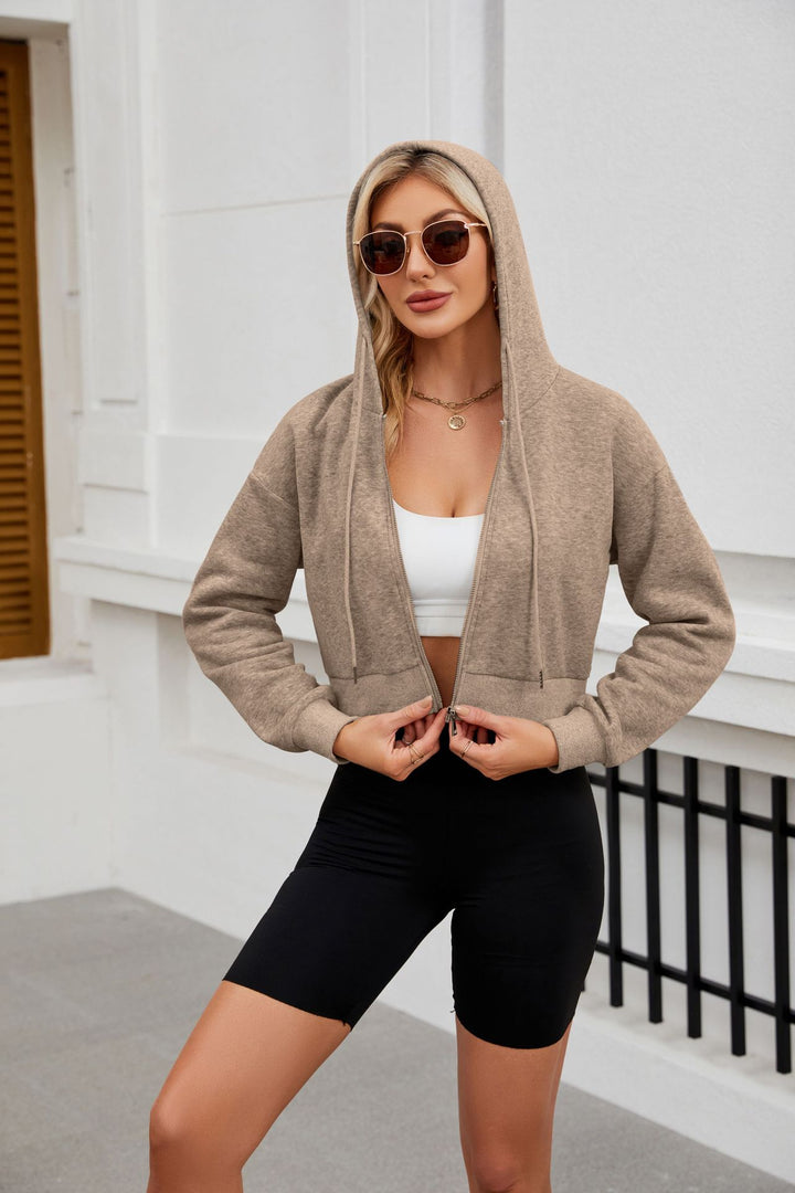 Damen Kurze Zip‑Hoodie Jacke mit Kapuze, Gummibund und Rippbündchen Echo Archiv