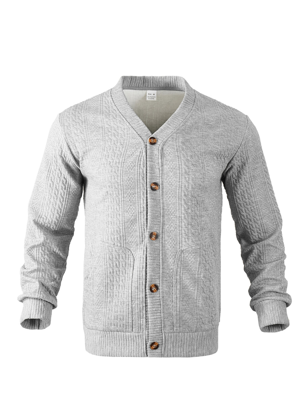 Herren nan eleganter Zopfstrickcardigan mit V-Ausschnitt Knopfleiste und aufgesetzten Taschen Echo Archiv