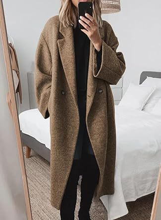 Damen Wollmantel mit strukturiertem Design und oversized Schnitt Echoarchiv