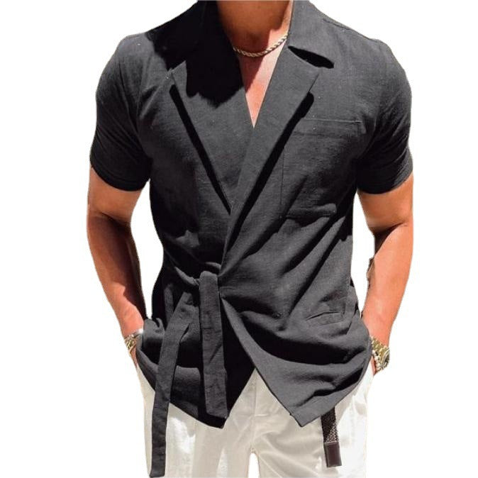 Herren elegantes Leinenhemd mit Wickeloptik Echoarchiv