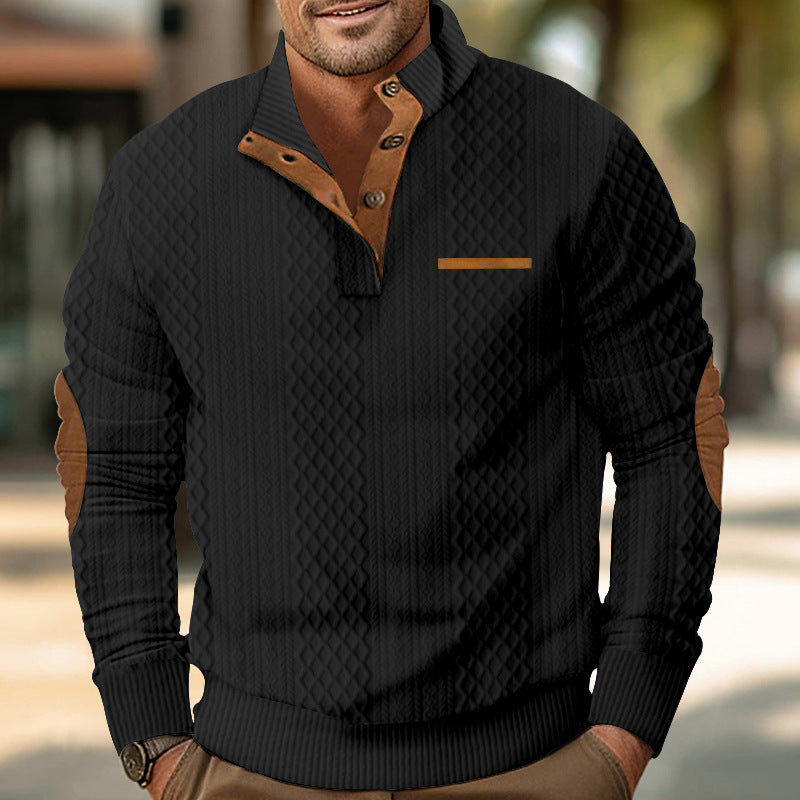 Herren komfortabler Strickpullover mit strukturiertem Design und eleganten Lederapplikationen Echoarchiv