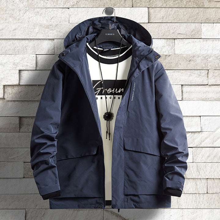 Herren wasserdichte Stadt-Outdoorjacke mit Kapuze, verdecktem Reißverschluss und Cargo-Taschen Echo Archiv