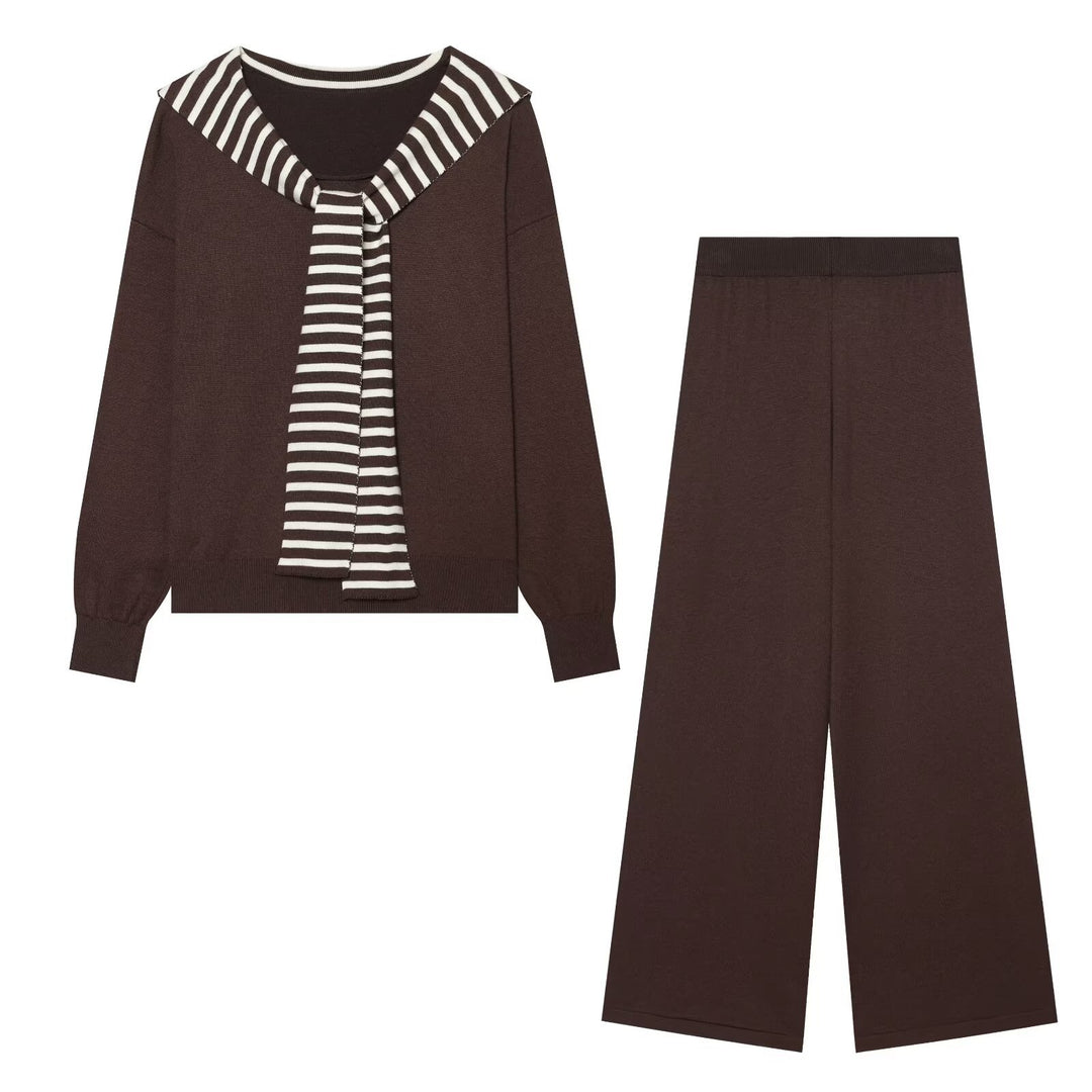 Damen Strick-Lounge-Set mit maritimen Schal-Detail und hoher Taille Echo Archiv