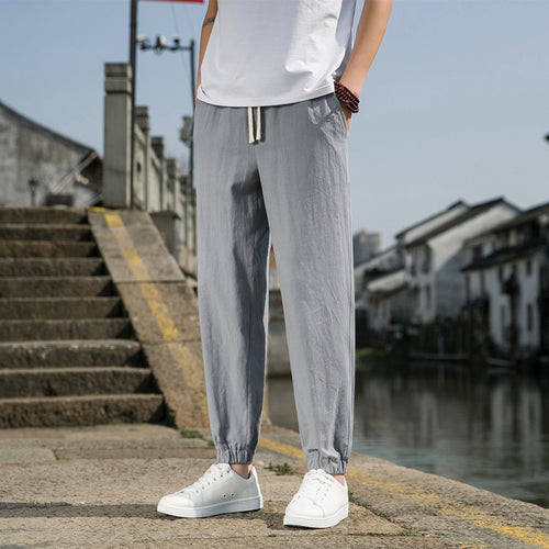 Herren nan tapered Leinen-Baumwoll-Jogger mit Kordelzug, elastischem Knöchelbündchen und schlanker Silhouette Echo Archiv