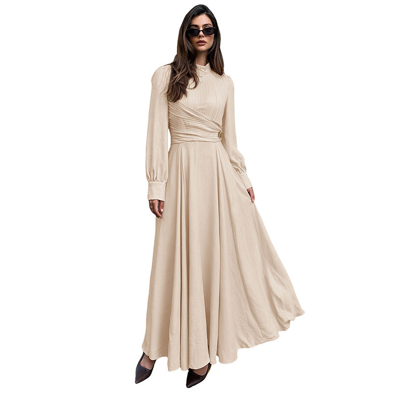 Damen Elegantes Maxikleid mit hochgeschlossenem Kragen und Rüschendetails Echo Archiv