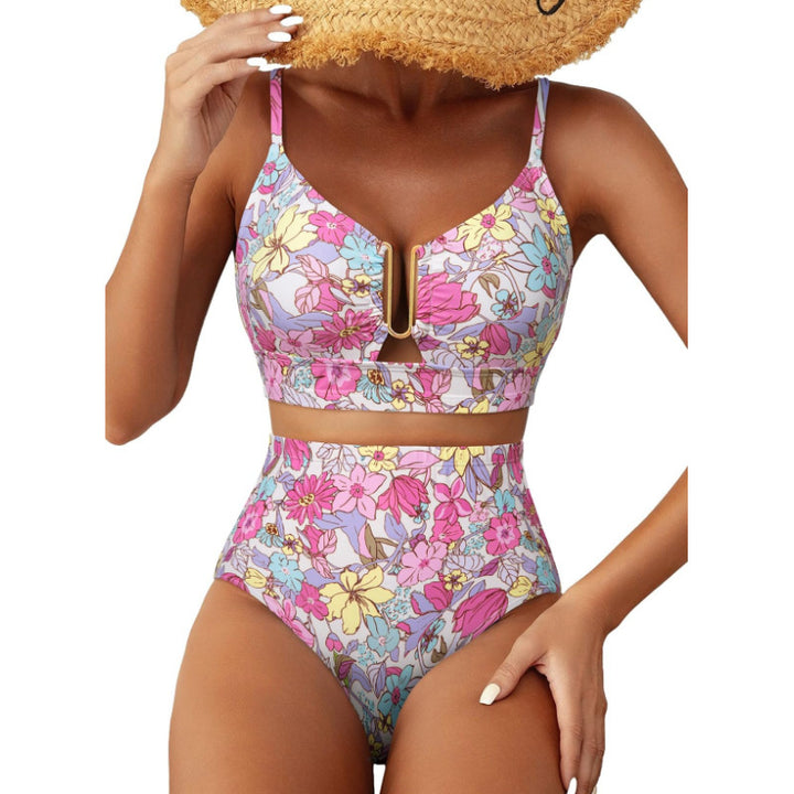 Damen Hoch geschnittener Bikini mit floralem Muster und Leo-Print Echo Archiv