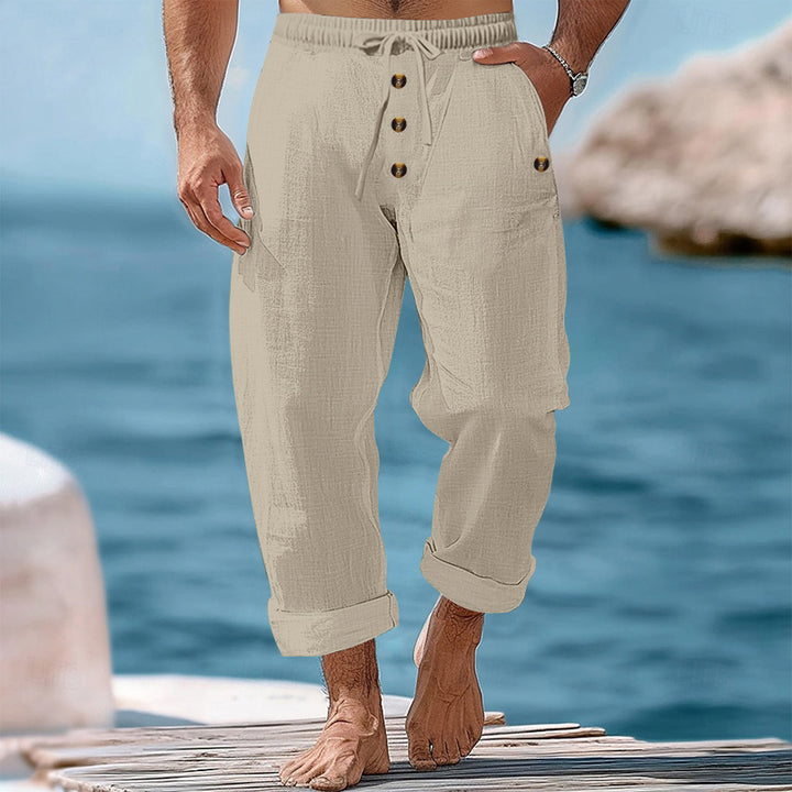 Herren lässige Strandhosen mit elastischem Bund und praktischen Knopfdetails Echoarchiv