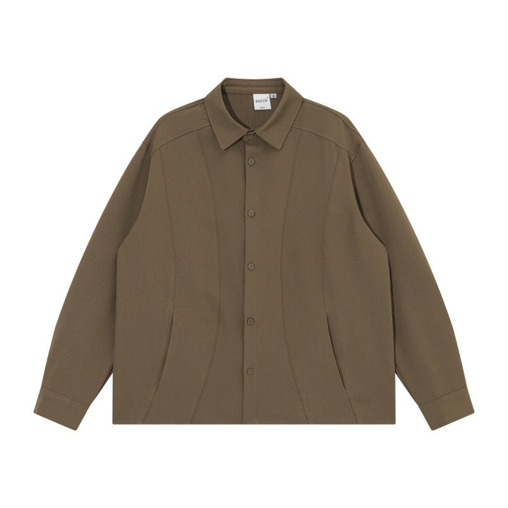 Unisex Boxy Hemdjacke mit minimalistischen Teilungsnähten und verdeckten Eingrifftaschen Echoarchiv