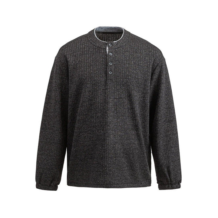 Herren Rippstruktur-Henley-Pullover mit Stehkragen und Knopfleiste Echoarchiv