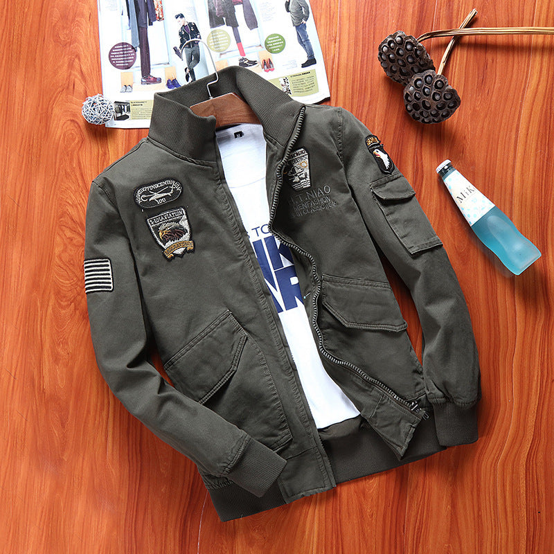 Herren Canvas-Fliegerblouson mit Frontklappentaschen, Ärmeltasche und Rippbündchen Echoarchiv