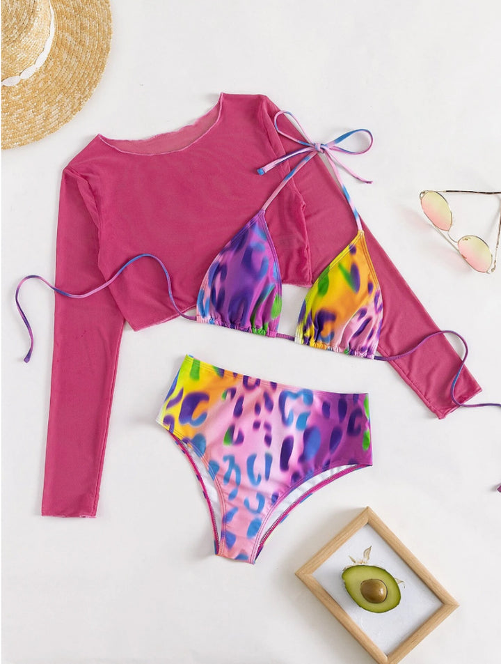 Damen Bikini-Set mit langärmligem Oberteil und hohem Bund Echo Archiv