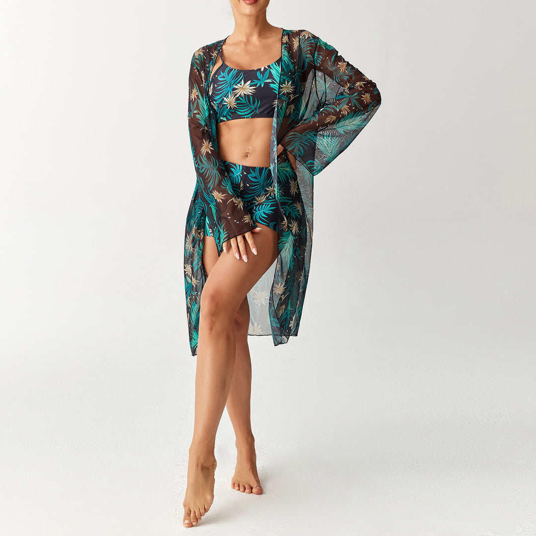 Damen Bikini-Set mit elegantem Crop-Top und durchscheinendem Strandkimono Echo Archiv