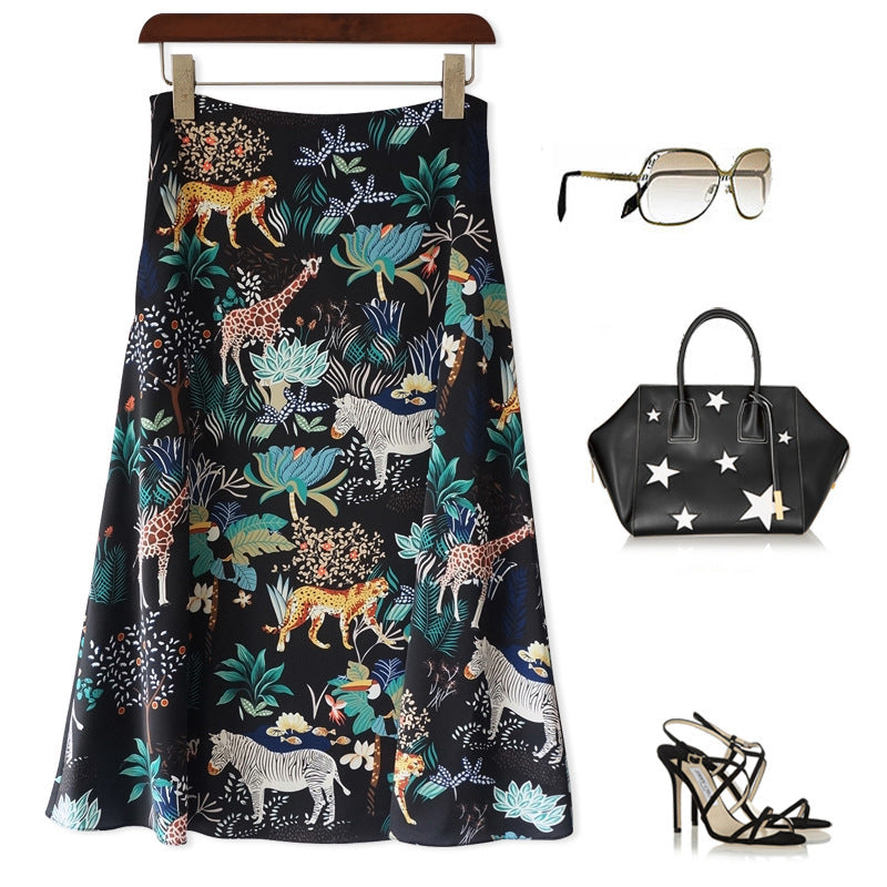 Damen Midi-Rock mit floralem Tierdruck Echoarchiv