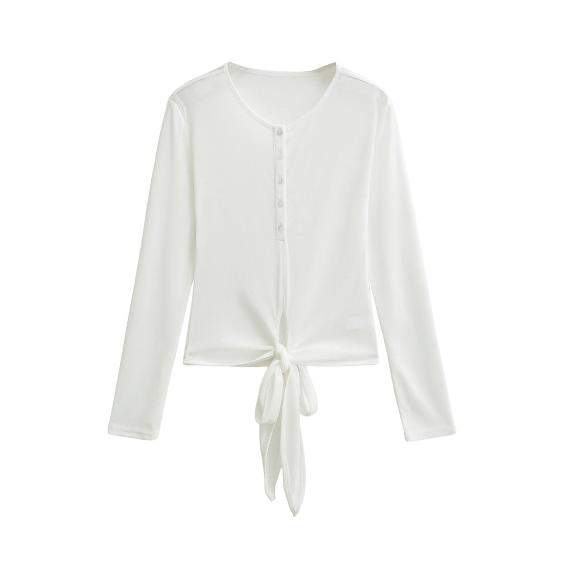 Damen Langarm-Henley-Top mit Knotenfront und Knopfleiste Echoarchiv