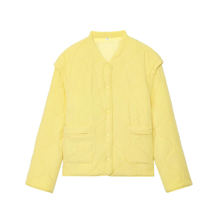 Damen nan gesteppte Übergangsjacke mit wellenstich, V-Ausschnitt und Druckknopfleiste Echo Archiv