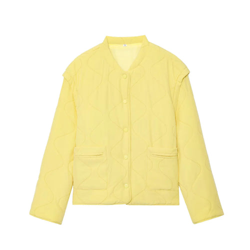 Damen nan gesteppte Übergangsjacke mit wellenstich, V-Ausschnitt und Druckknopfleiste Echo Archiv