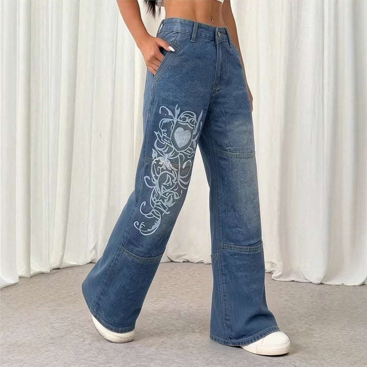 Damen weite Jeans mit kunstvollem Aufdruck Echo Archiv
