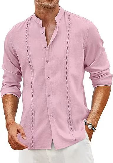 Herren modisches Langarmhemd mit Henley-Kragen und eleganten Knopfdetails Echoarchiv
