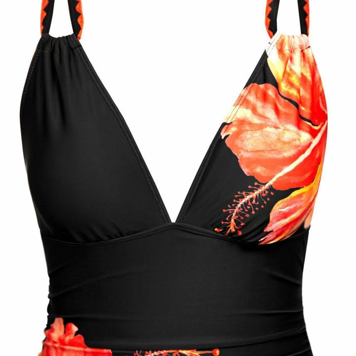 Damen Einteiliger Badeanzug mit floralem Design und geschmackvollem Bindeträgersystem Echo Archiv