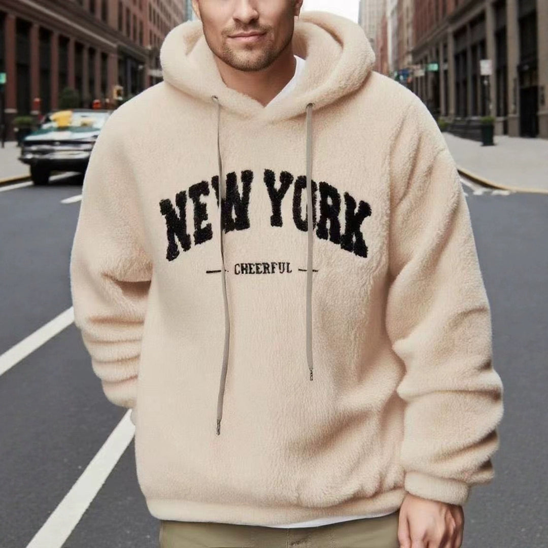 Herren kuscheliger Fleece-Kapuzenpullover mit sportlichem Schriftzug Echoarchiv