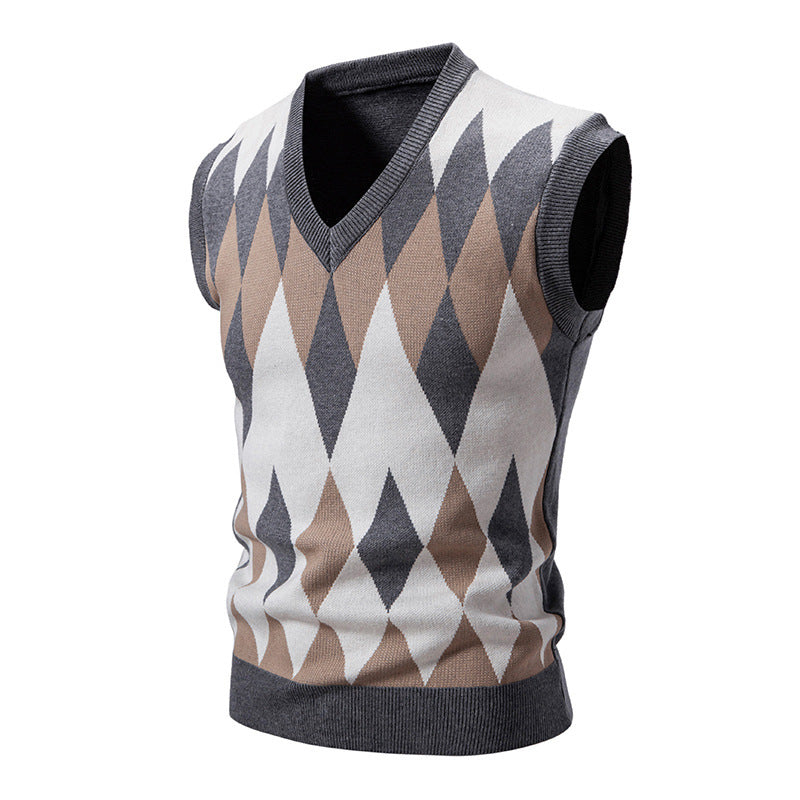 Herren ärmelloser Strickpullover im eleganten Diamantmuster Echoarchiv