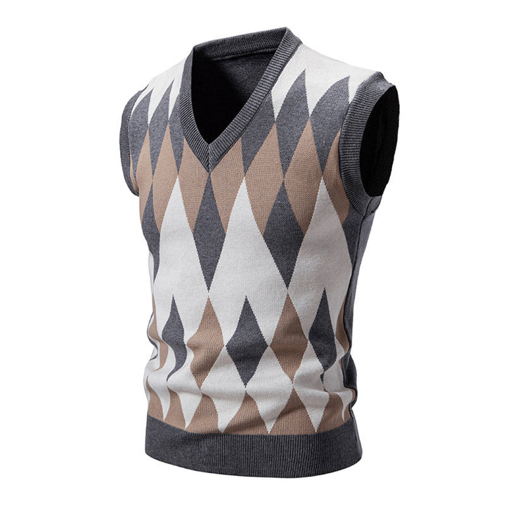 Herren ärmelloser Strickpullover im eleganten Diamantmuster Echoarchiv