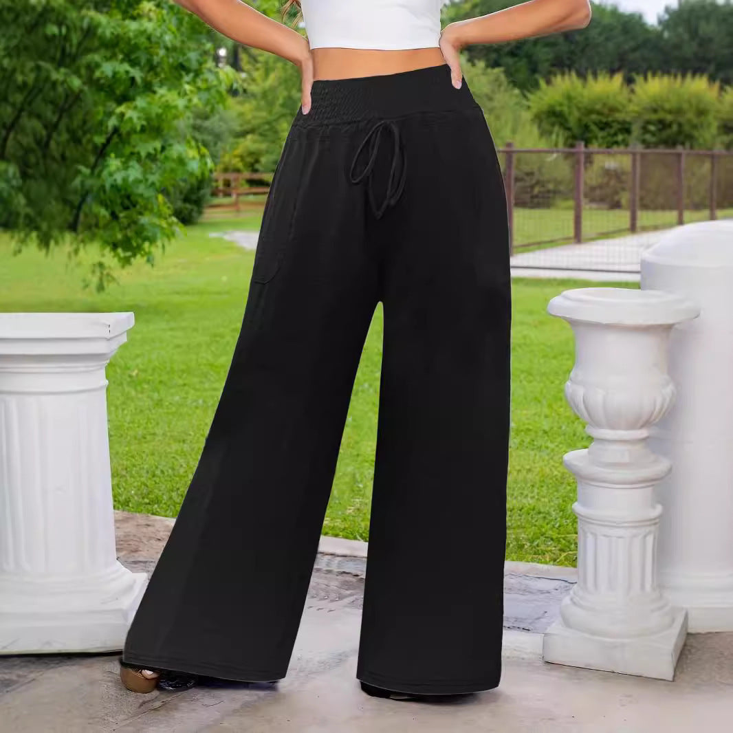 Damen Weite Leinenoptik‑Palazzohose mit hohem Smokbund, Kordelzug und Seitentaschen – Avélisse