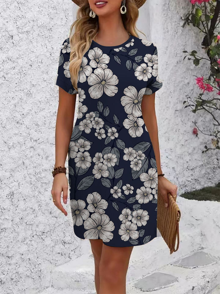 Damen Kurzarmkleid mit verspieltem Flamingo-Design und lockerem Schnitt Echo Archiv