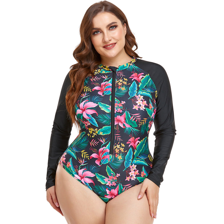 Damen Sportlicher Langarm-Schwimmanzug mit floralem Design Echo Archiv