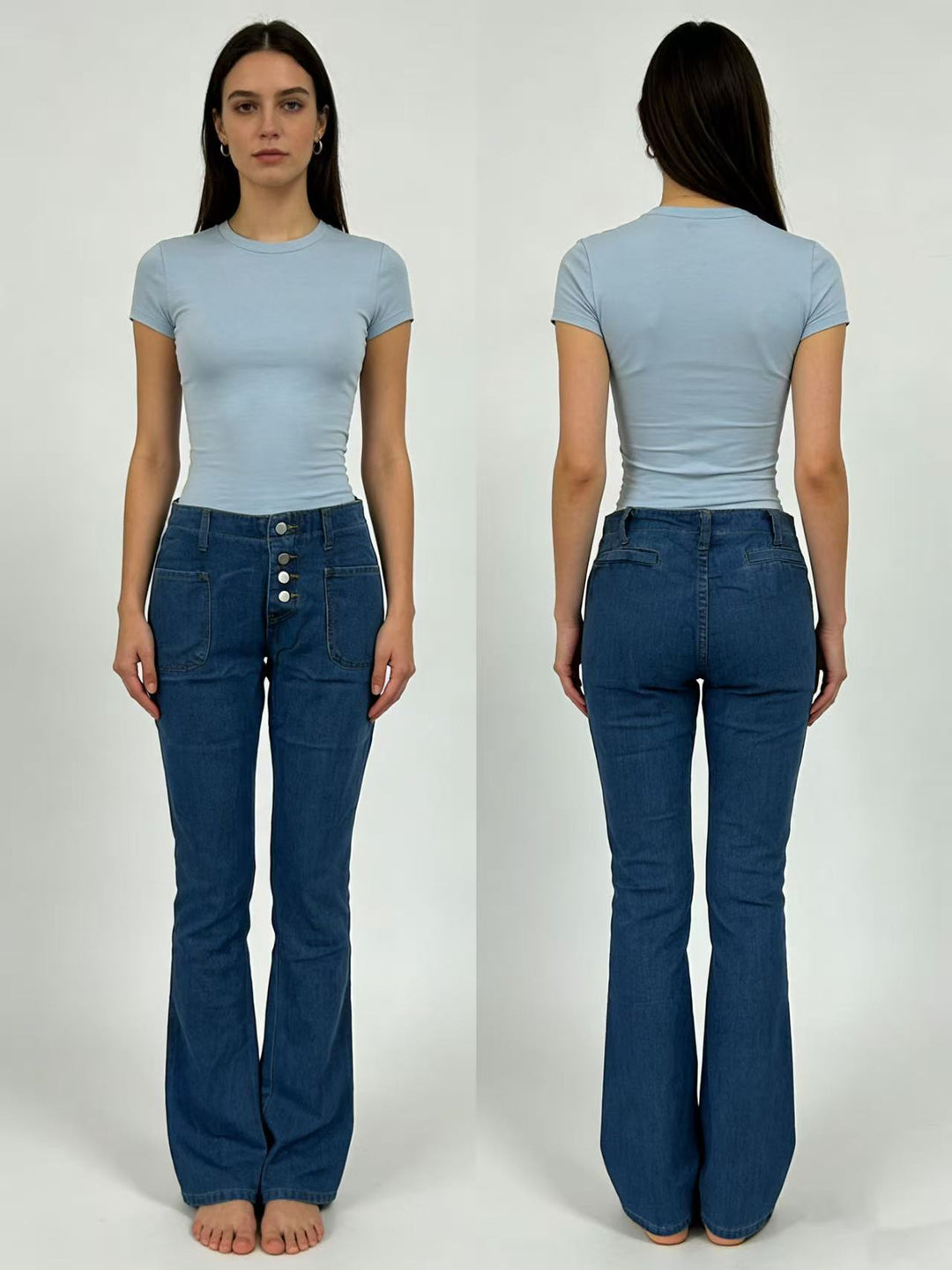 Damen Bootcut-Jeans mit hohem Bund und knöpfbarem Verschluss Echo Archiv