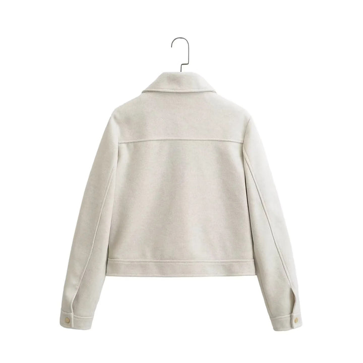Damen boxy Wollblend Shacket mit verdecktem Metallreißverschluss, Hemdkragen und aufgesetzten Pattentaschen – Célinea